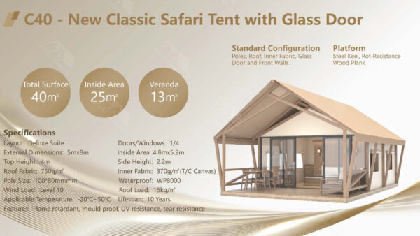 C40-New Classic Safari Tent with Glass Door