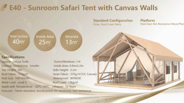 E40-Sunroom Safari Tent with Canvas Walls